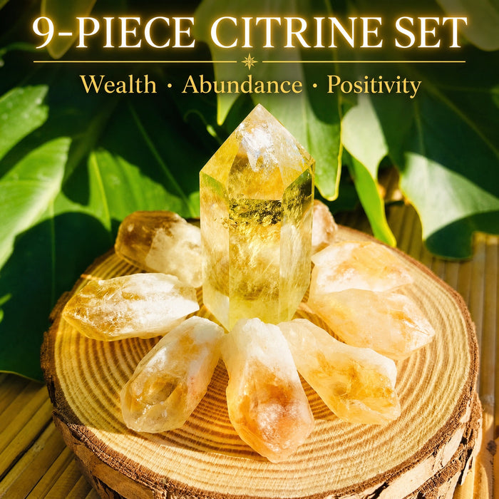 Ensemble de 9 cristaux de richesse et d'abondance de citrine
