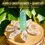 Conjunto 8 Peças Fluorita Verde + Quartzo