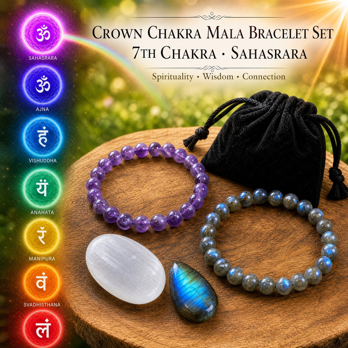 Ensemble de bracelets Mala Chakra Couronne🌈