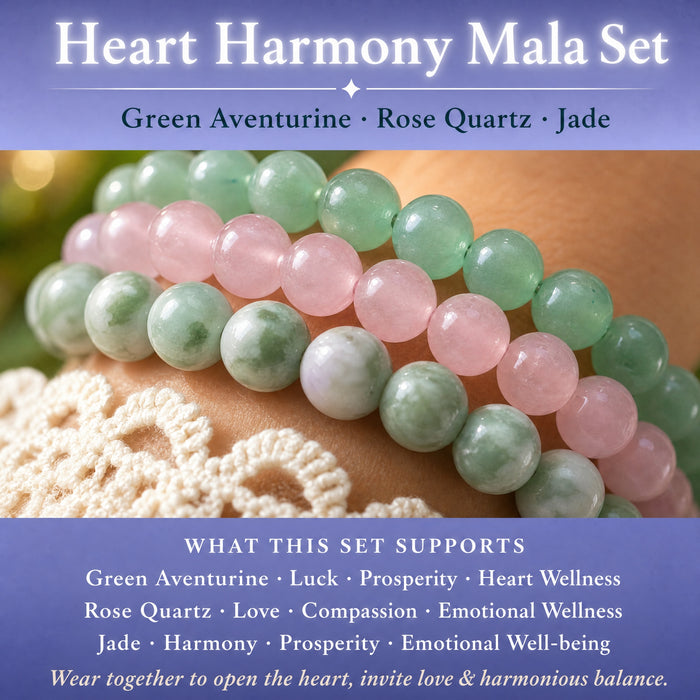 Ensemble de 3 bracelets Mala en cristal Heart Harmony
