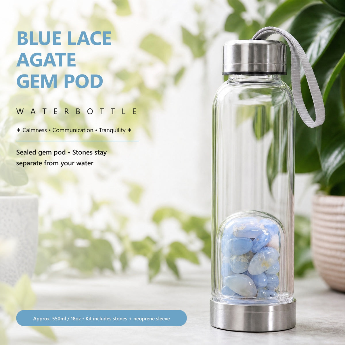 Bouteille d'eau Blue Lace Agate Gem Pod 💧