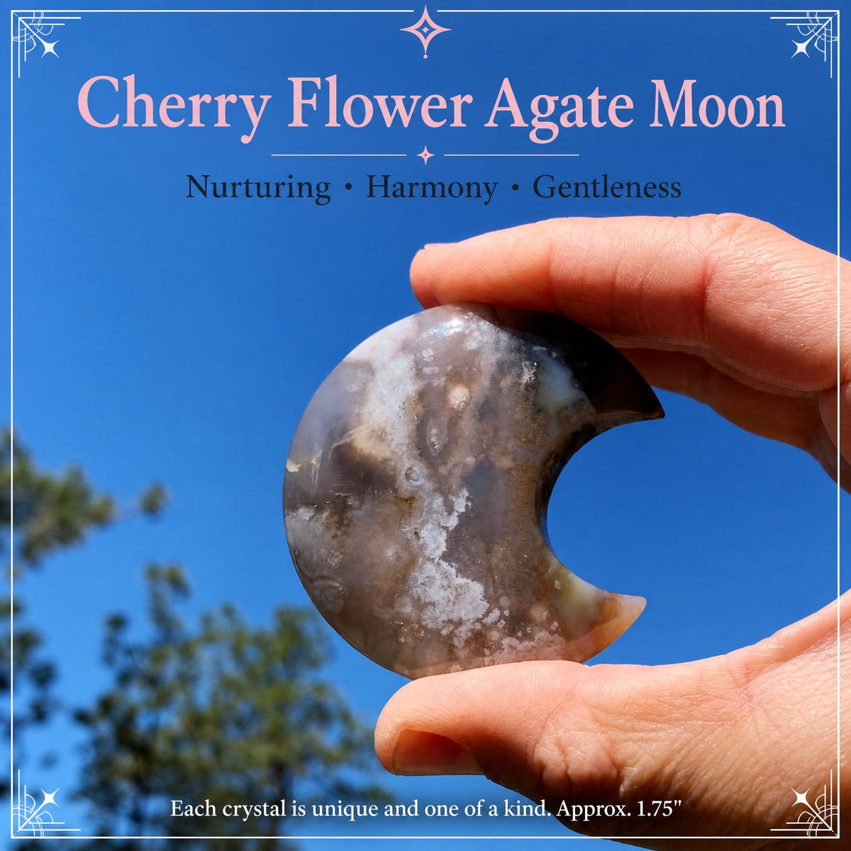 Cherry Flower Blossom Agate Crescent Moonstone