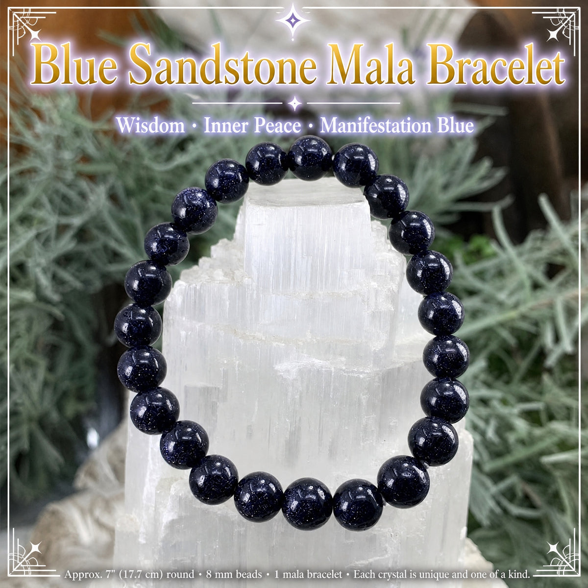 Mala Blue Sandstone Bracelet With Velvet Pouch
