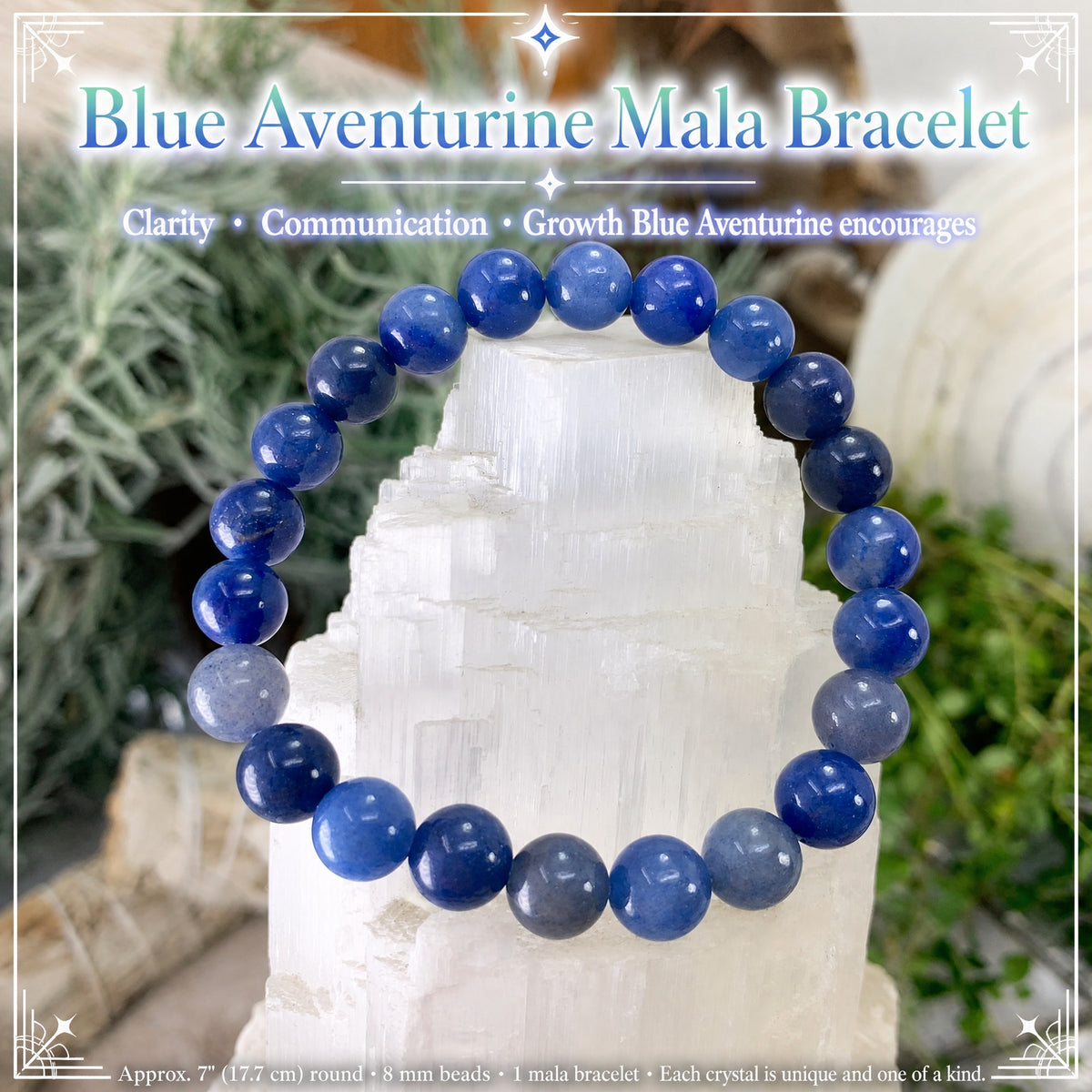 Bracelet Mala Aventurine Bleue Avec Pochette En Velours