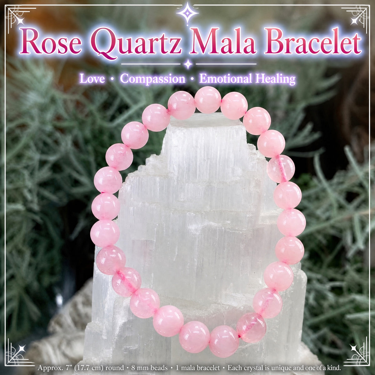 Bracelet Mala Rose Quartz Avec Pochette En Velours