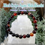 Pulsera Mala De Ágata Raya Negra Con Bolsa De Terciopelo