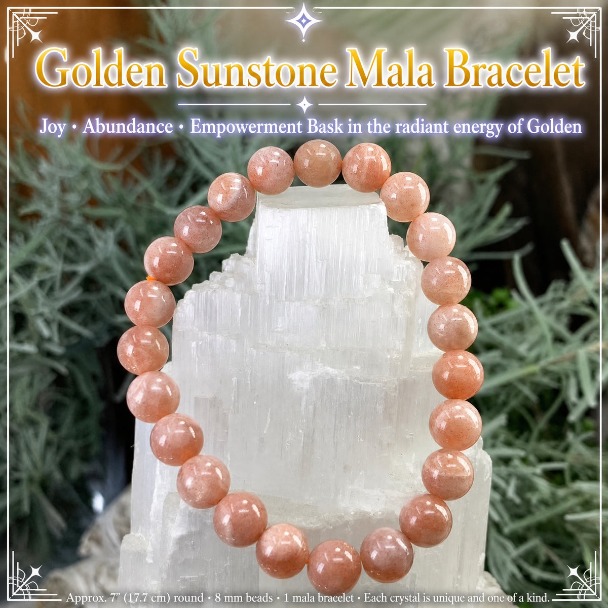 Bracelet Mala Pierre de Soleil Doré Avec Pochette Velours