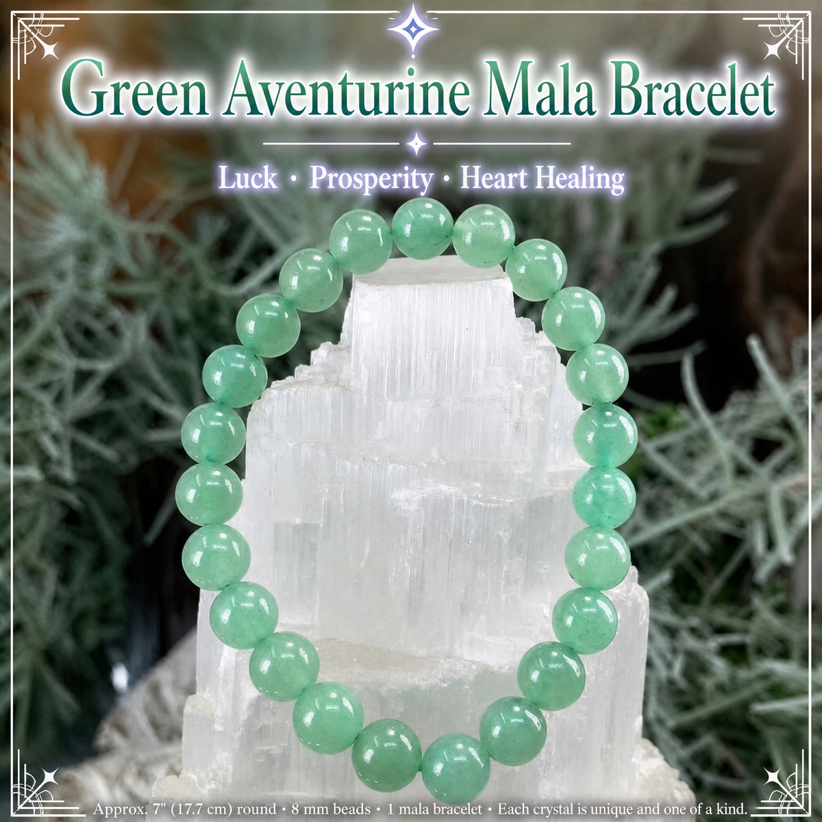 Bracelet Mala Aventurine Verte Avec Pochette En Velours