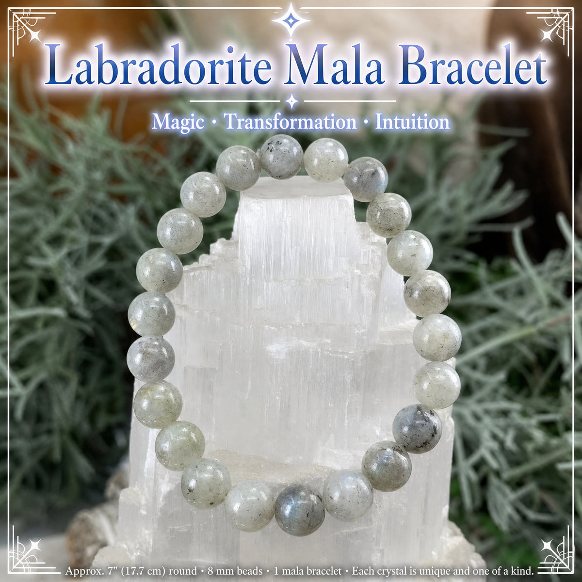 Bracelet Mala Labradorite Avec Pochette En Velours