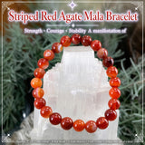 Mala Striped Red Agate Bracelet With Velvet Pouch
