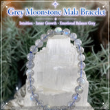 Βραχιόλι Mala Grey Moonstone με βελούδινο πουγκί