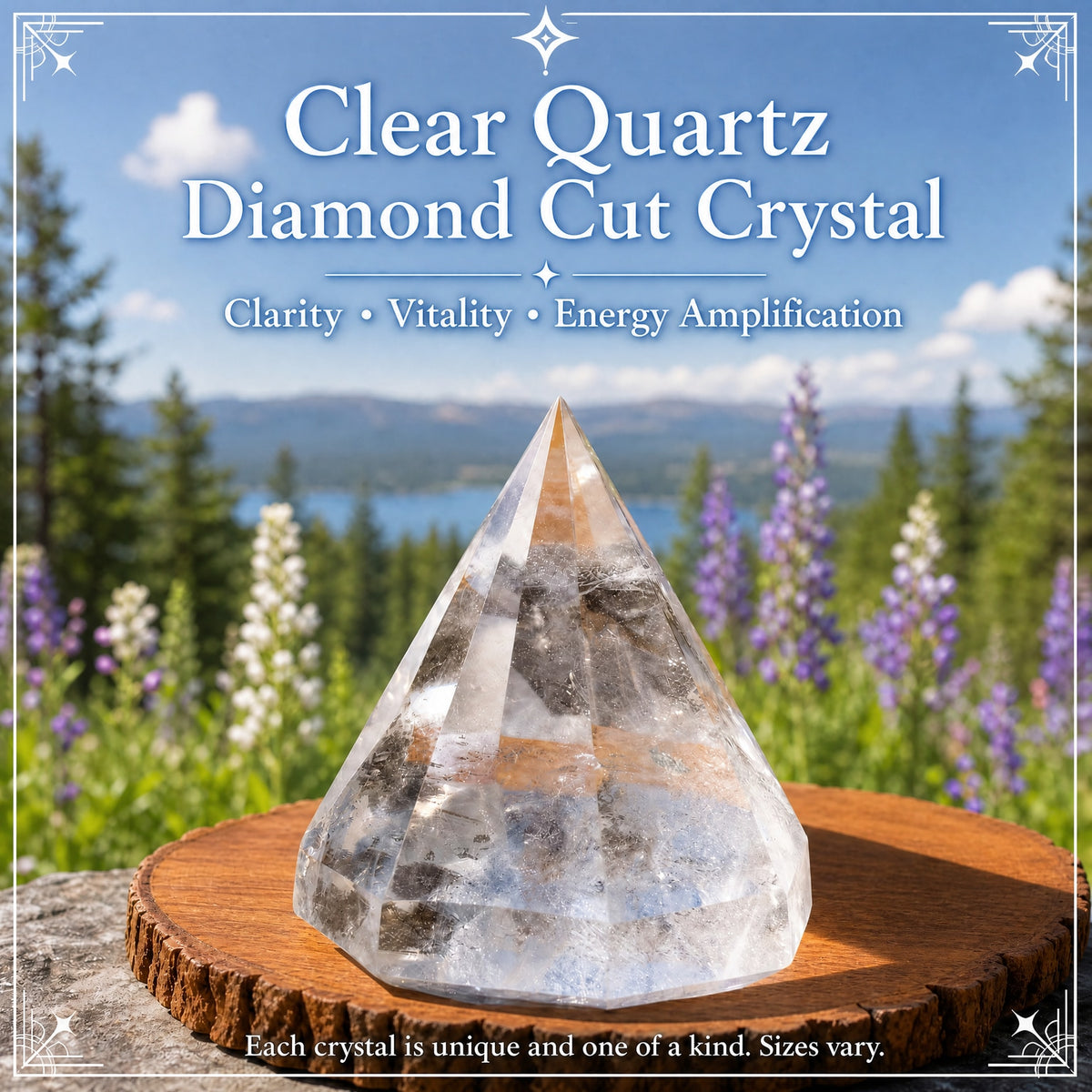 Cristal de quartz clair taillé en diamant