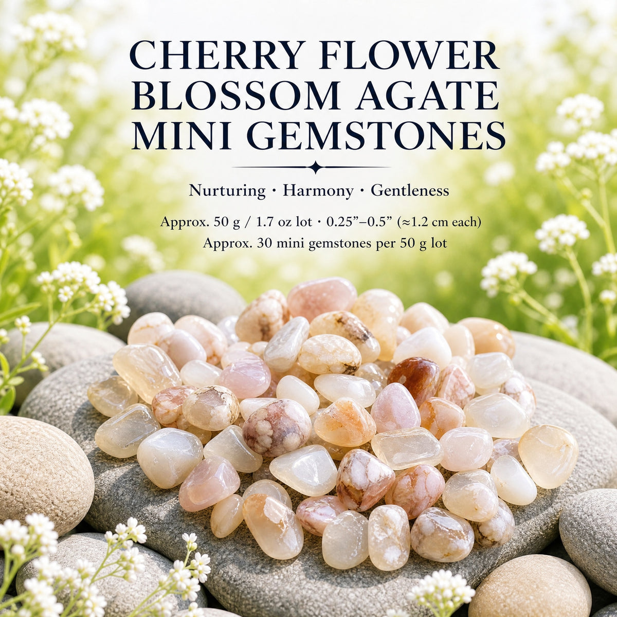 Cherry Flower Blossom Agate Mini Gemstones (50 Gram / 1.7oz. Lot)