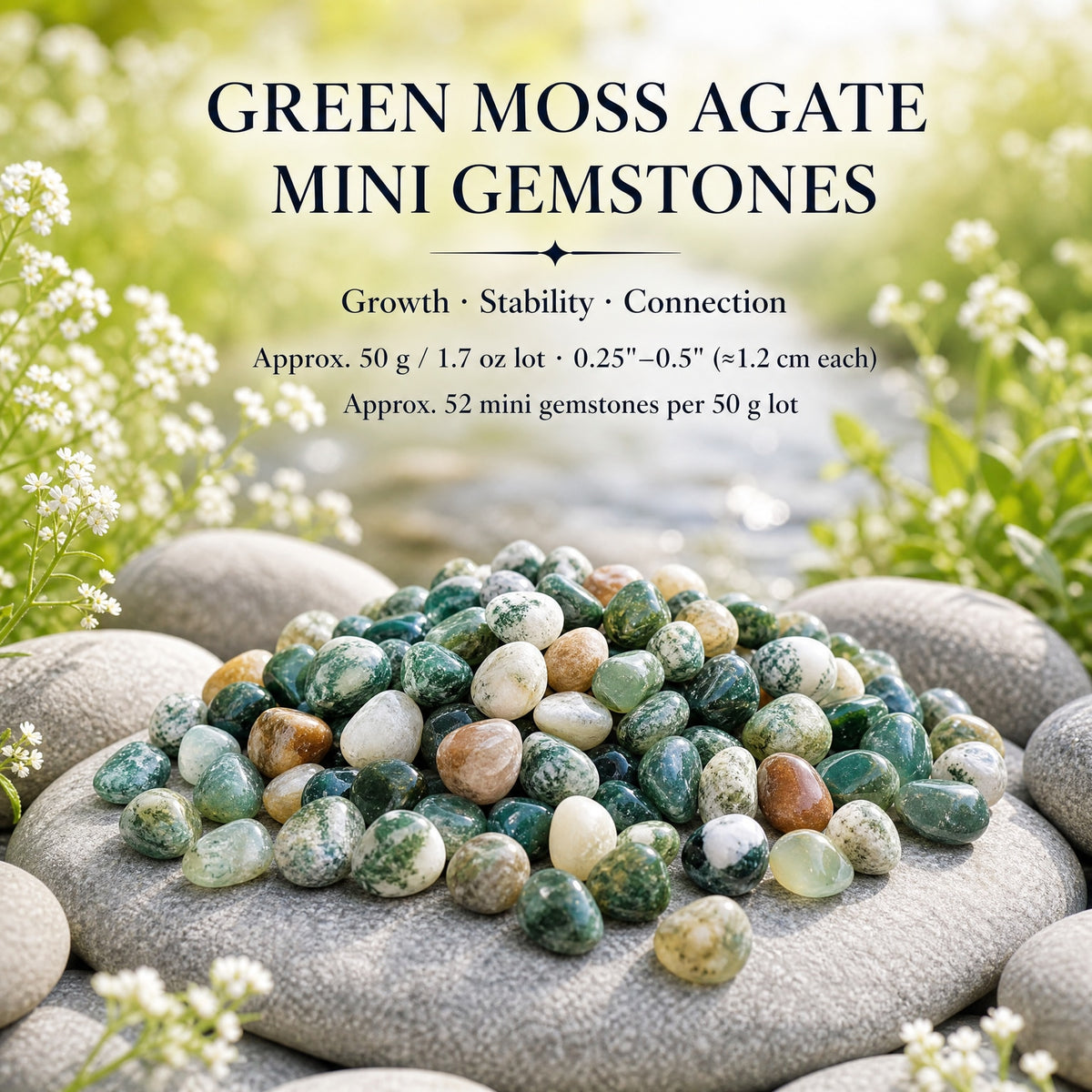Mini pierres précieuses d'agate mousse verte (lot de 50 grammes / 1,7 oz)