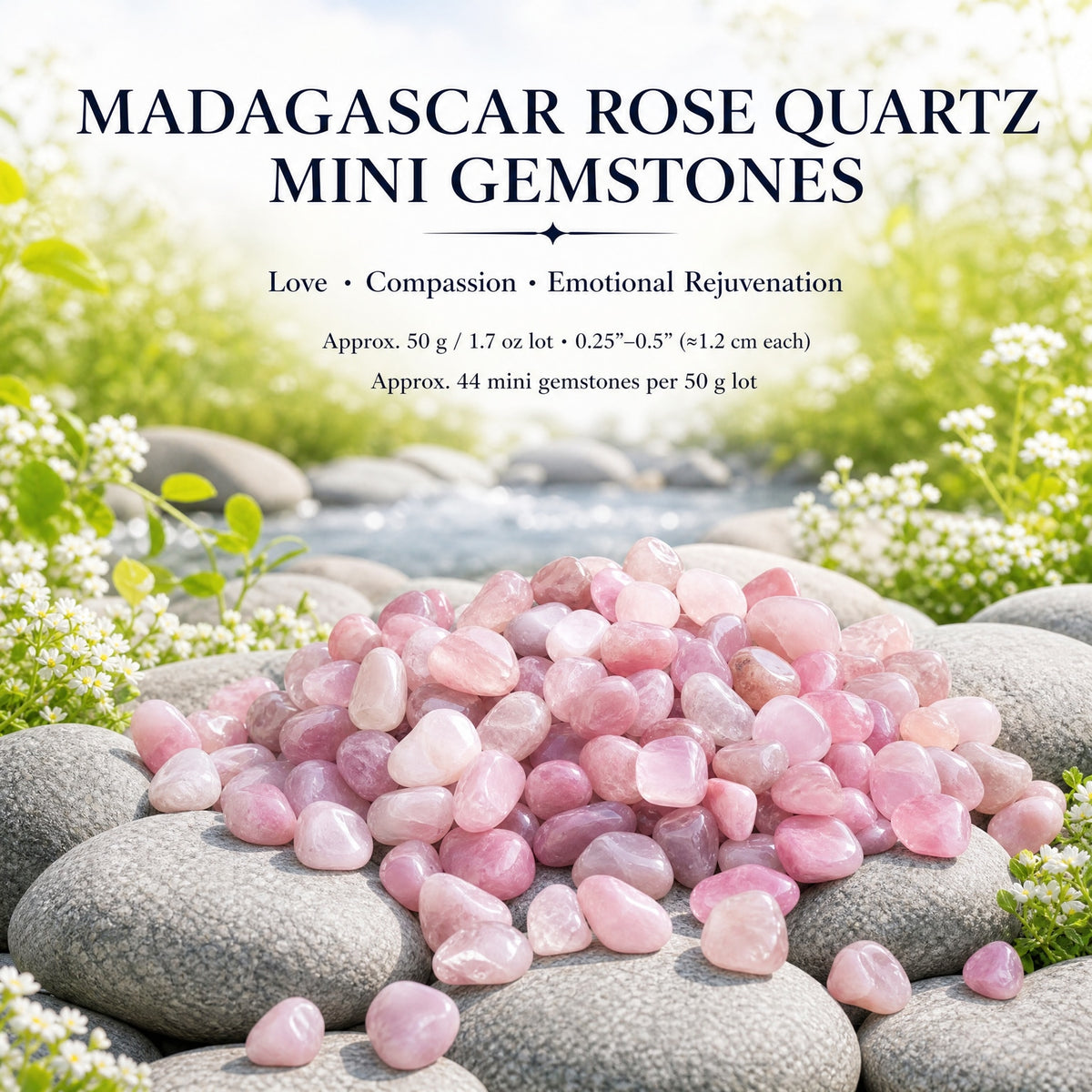 Mini pierres précieuses de quartz rose de Madagascar (lot de 50 grammes / 1,7 oz)