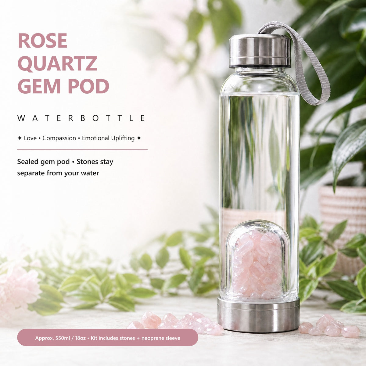 Bouteille d'eau en quartz rose Gem Pod 💧