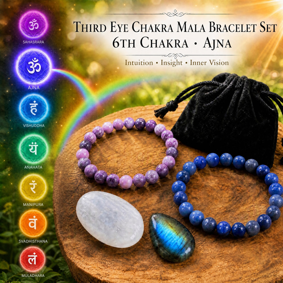 Ensemble de bracelets Mala Chakra du troisième œil🌈