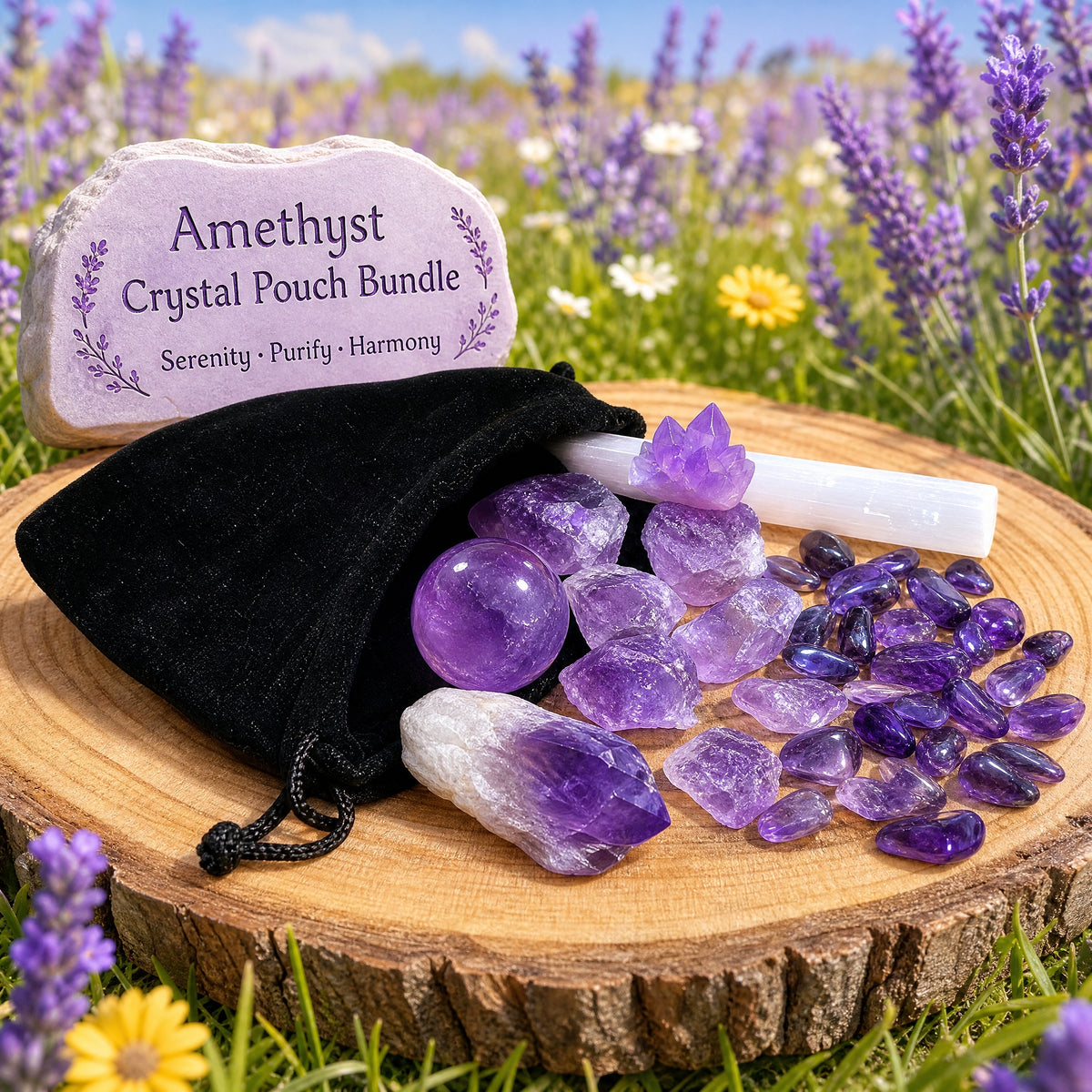 Ensemble de pochettes de gemmes de sérénité en cristal d'améthyste