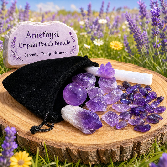 Ensemble de pochettes de gemmes de sérénité en cristal d'améthyste