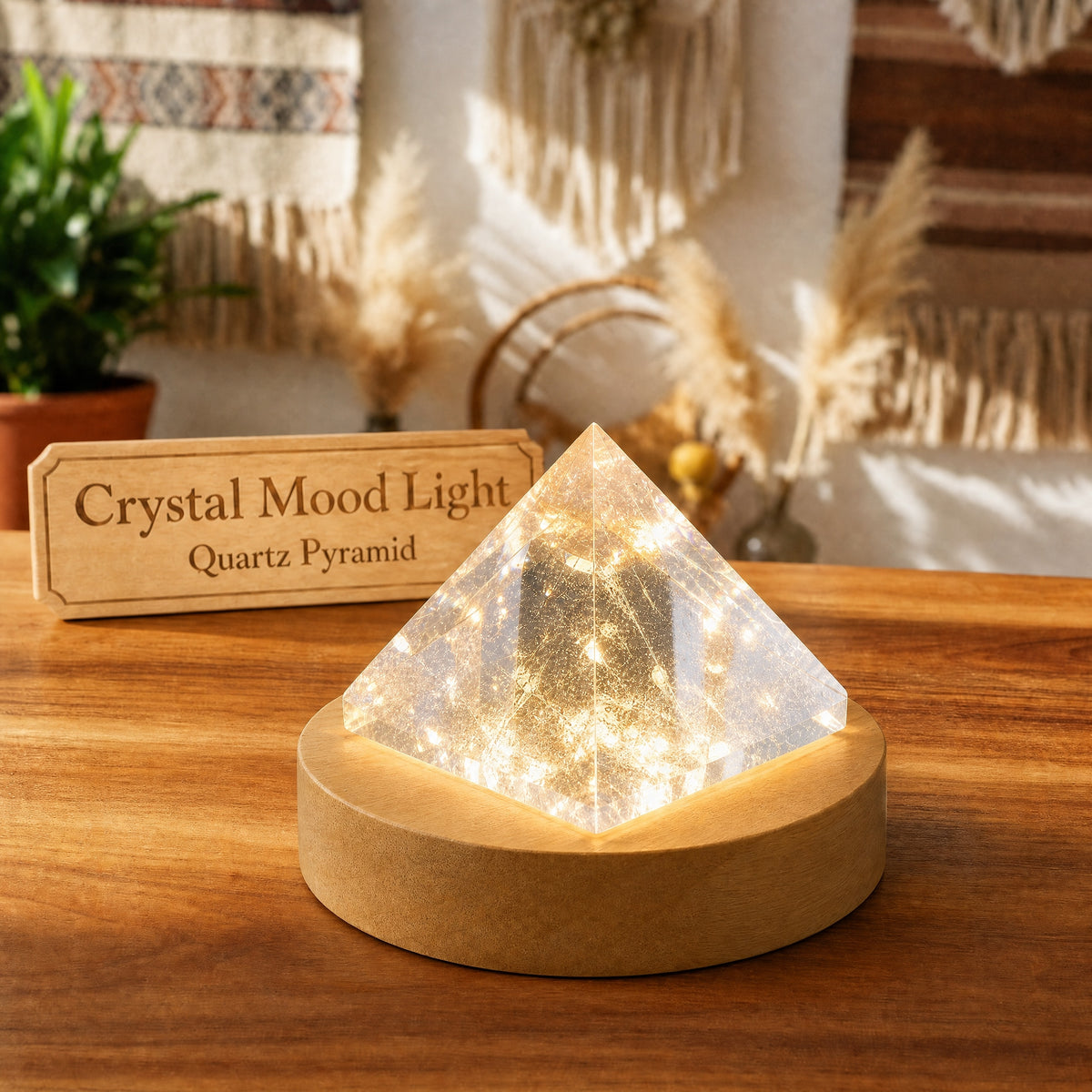 Lumière d'ambiance en cristal (pyramide moyenne en quartz transparent)