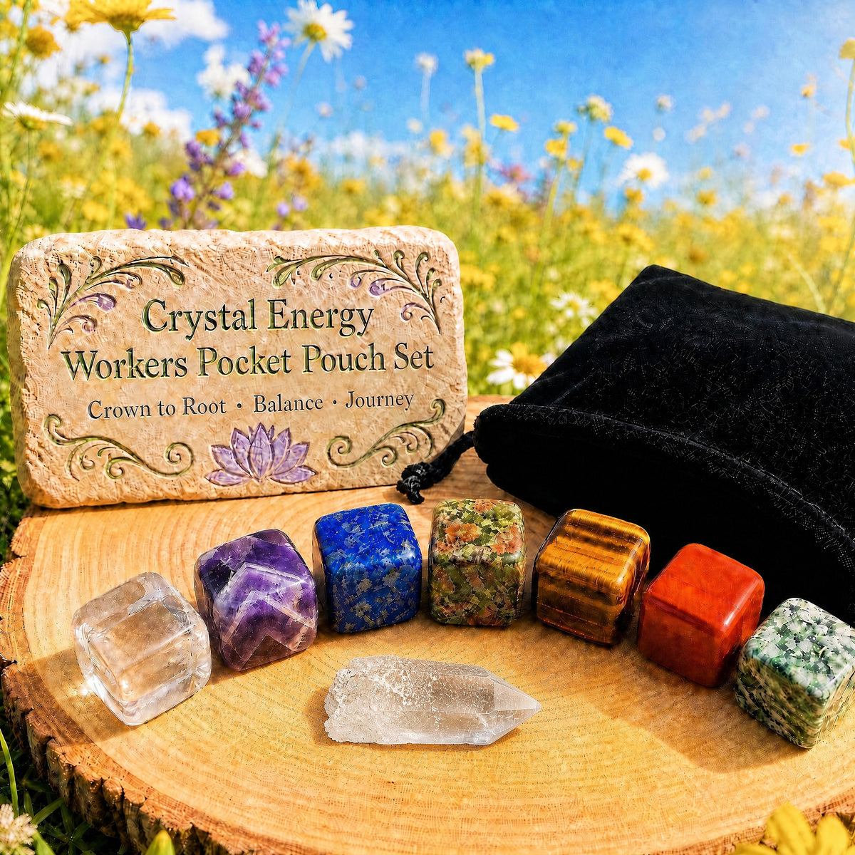 Ensemble de poche Crystal Energy Workers + sac de transport en velours