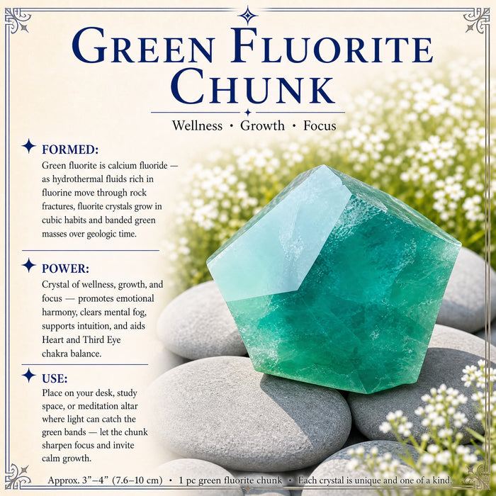 Chunky green fluorite freeform on grey stones