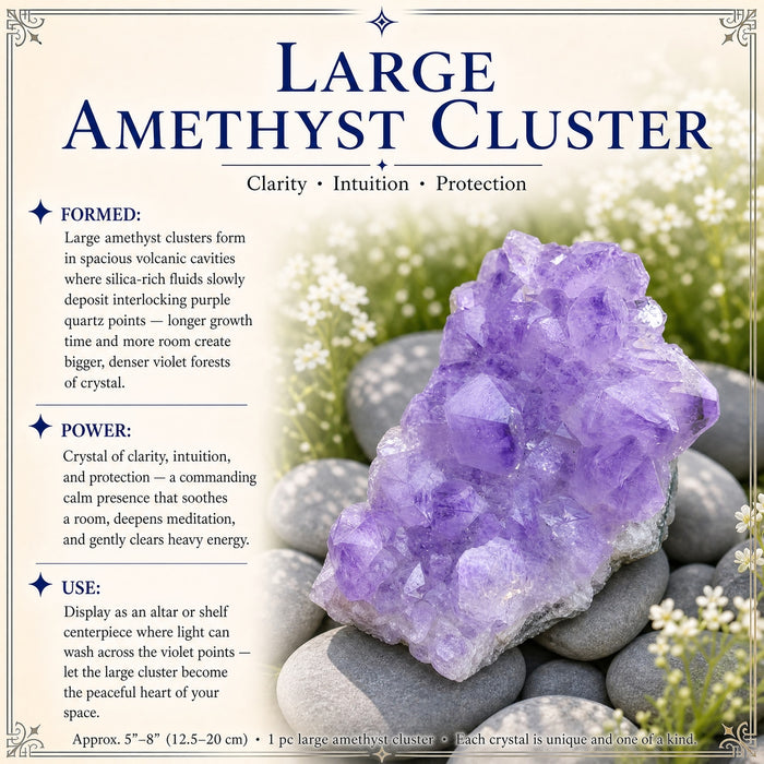 Large lavender amethyst cluster resting on grey stones