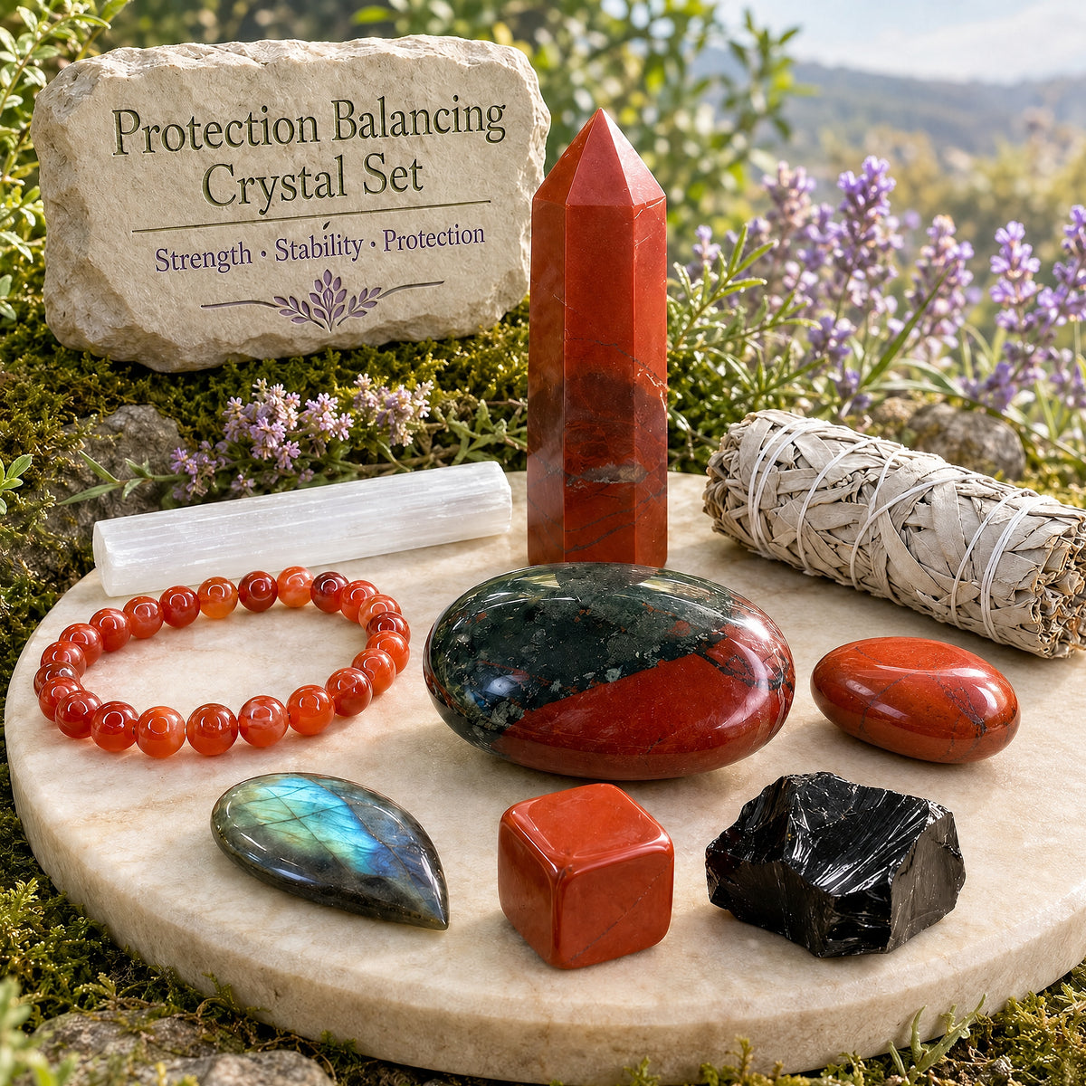 Jaspe rouge protecteur + Collection de cristaux alliés