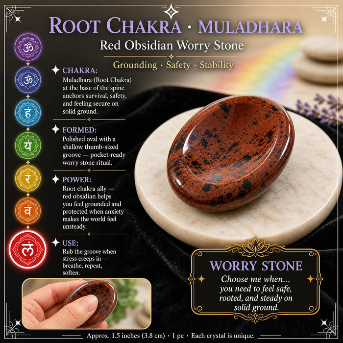 Red obsidian worry stone with red and black swirls