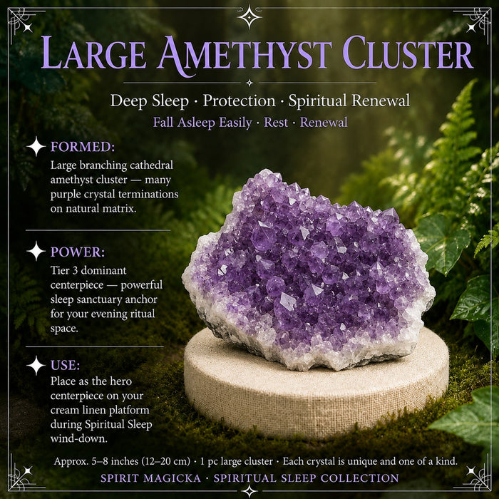 Large branching amethyst cluster with many purple crystal points on its natural matrix