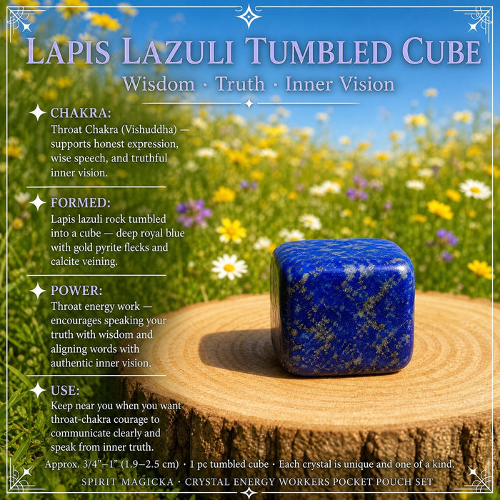 Royal blue lapis lazuli tumbled cube flecked with gold