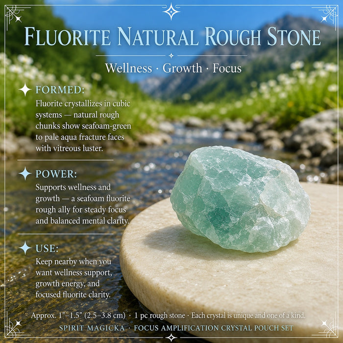 Natural rough seafoam-green fluorite stone on a stone tray