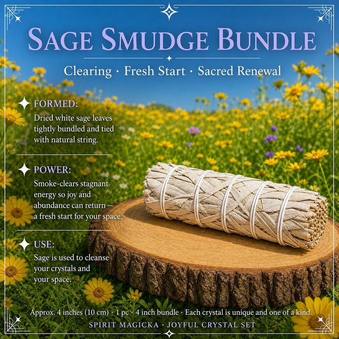 A tied bundle of dried white sage on a wooden slice
