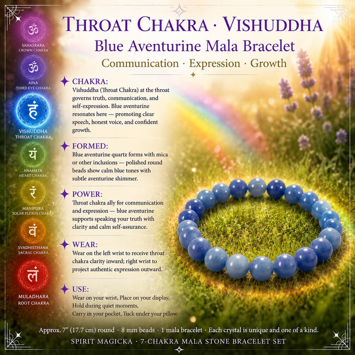 Blue Aventurine mala bracelet on grass for the Throat Chakra