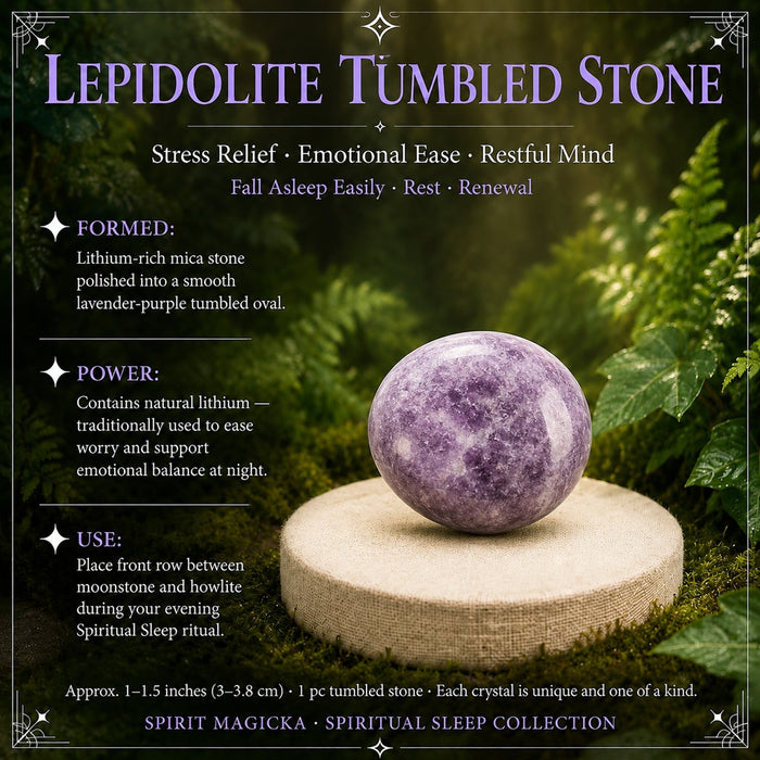 Smooth lavender-purple lepidolite tumbled stone