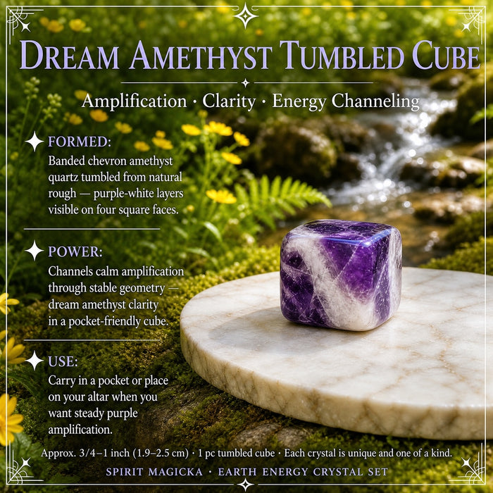 Purple and white banded dream amethyst tumbled cube
