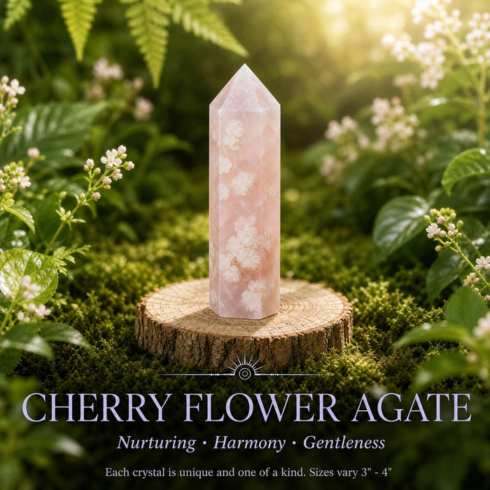 Pale pink cherry flower agate point with white blossom patterns