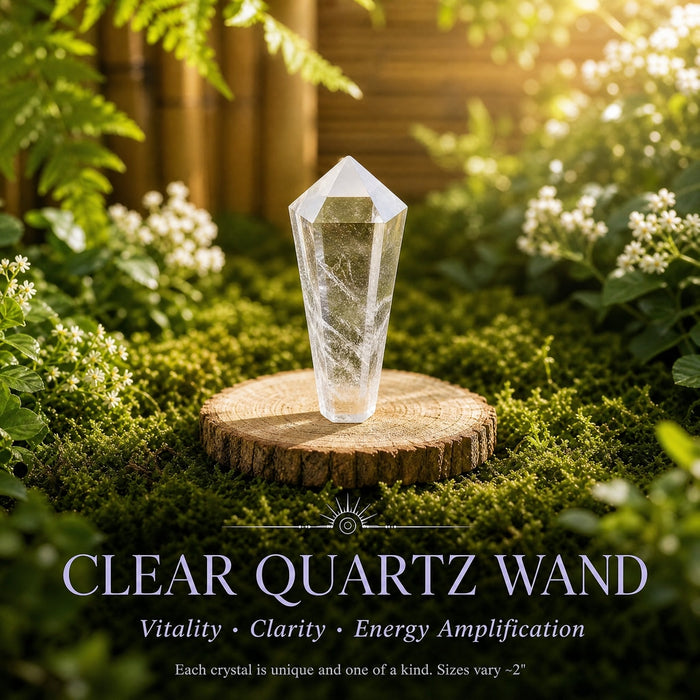 Clear quartz diamond-point wand