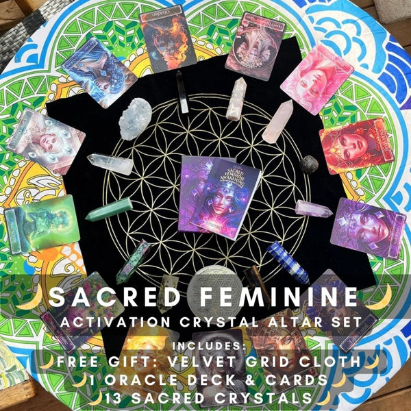 🌙13 Crystals Sacred Feminine Crystals & Oracle Cards - Big Altar Set - PLUS BONUS GIFT - 1 DAY SPECIAL - FREE Velvet Gridding Cloth