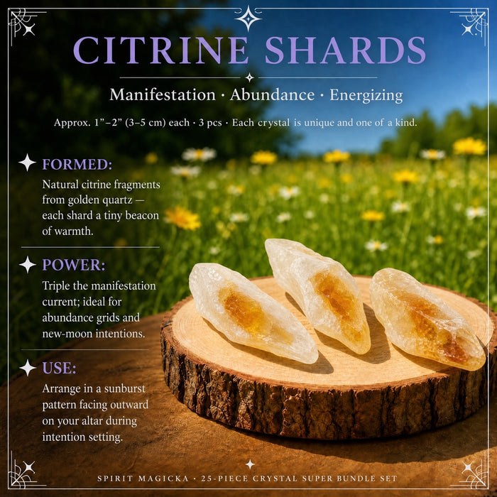 Three raw citrine shards with golden centers
