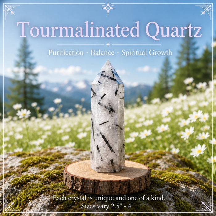 Tourmalinated Quartz crystal point with black tourmaline needles