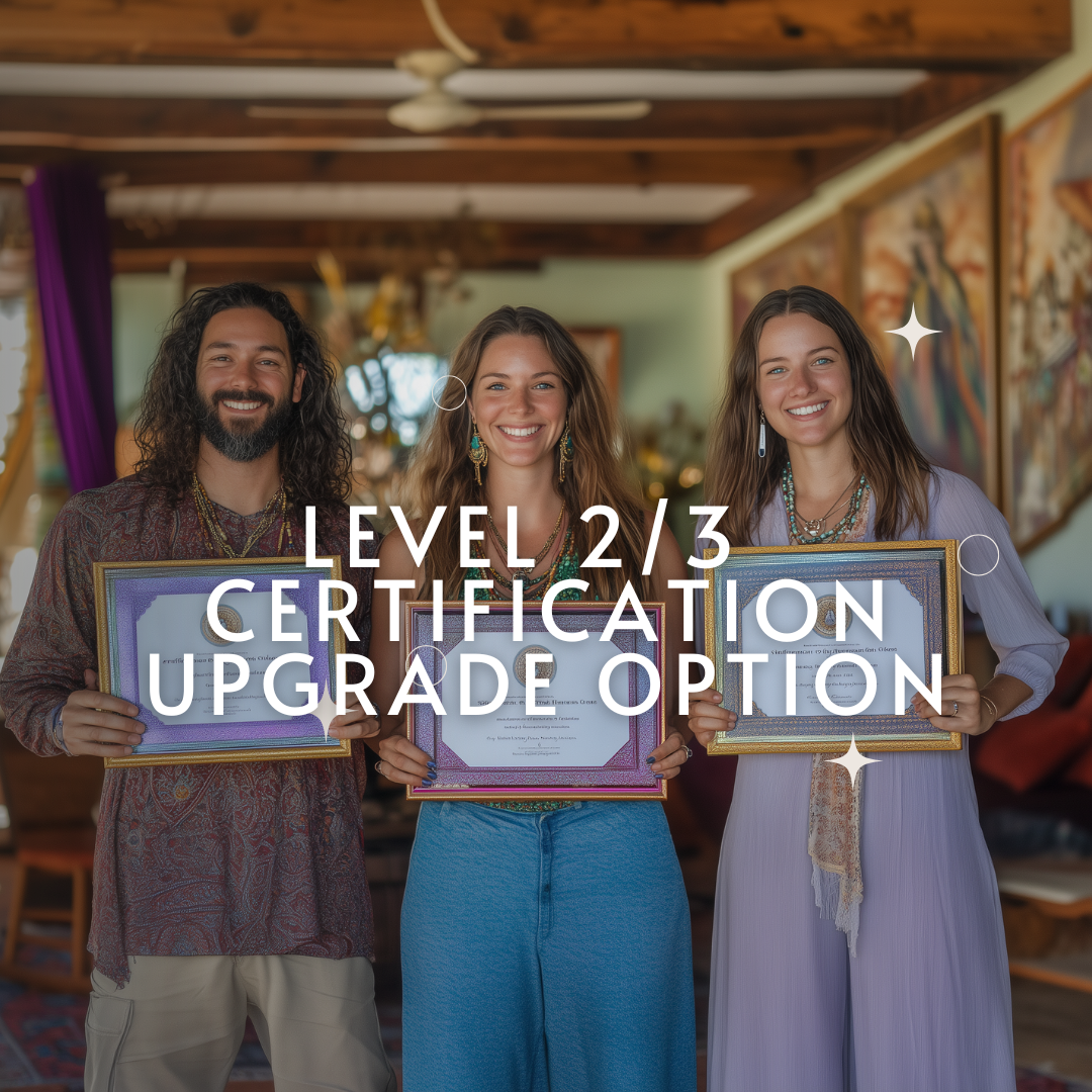 Three smiling graduates holding framed certificates, titled Level 2/3 Certification Upgrade Option