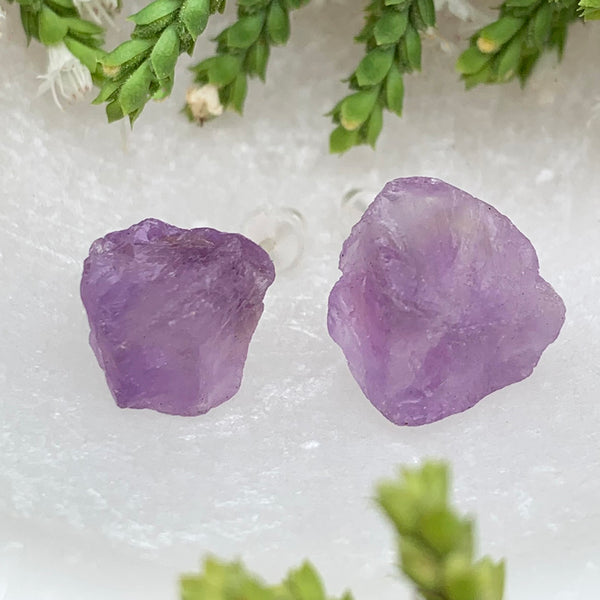 Earrings - Amethyst Raw Stone Studs