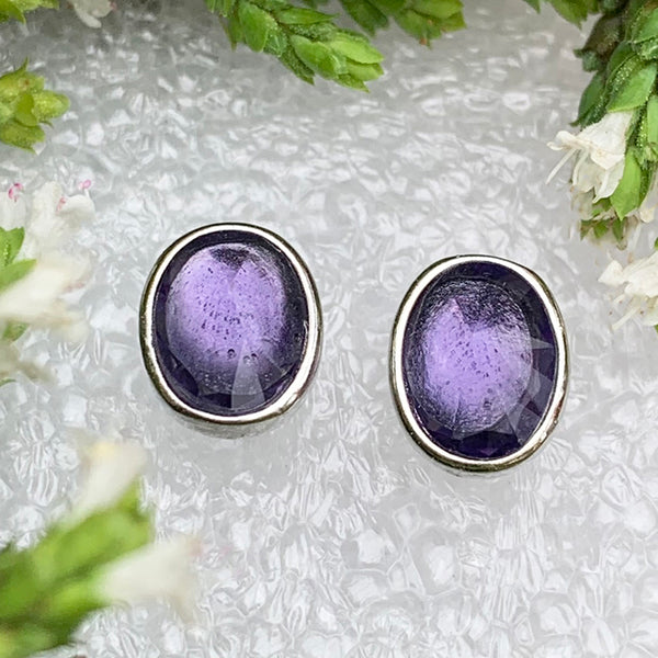 Earrings - Amethyst Crystal Sterling Silver Studs