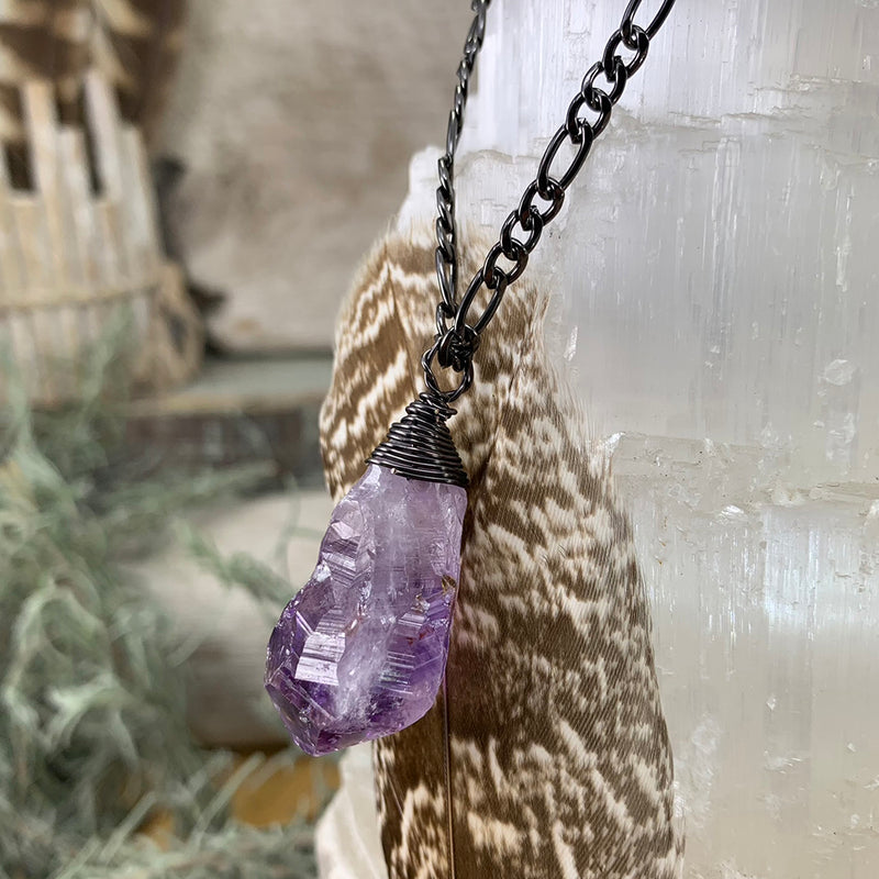 Amethyst Wire Wrapped Pendant + Pouch
