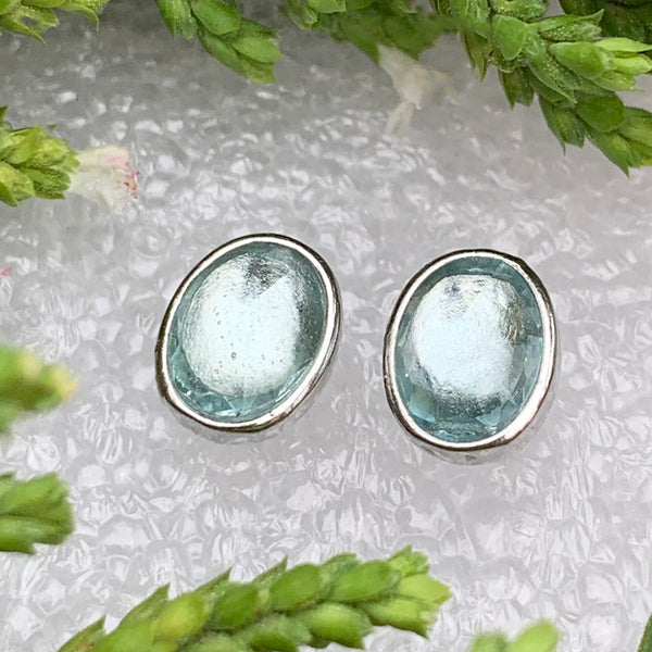 Earrings - Aquamarine Crystal Sterling Silver Studs