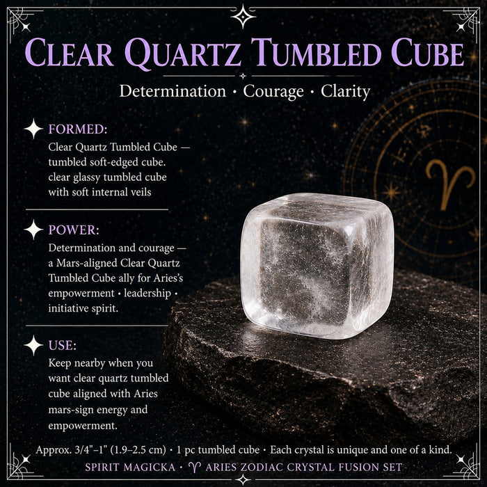 Clear quartz cube with softly tumbled edges