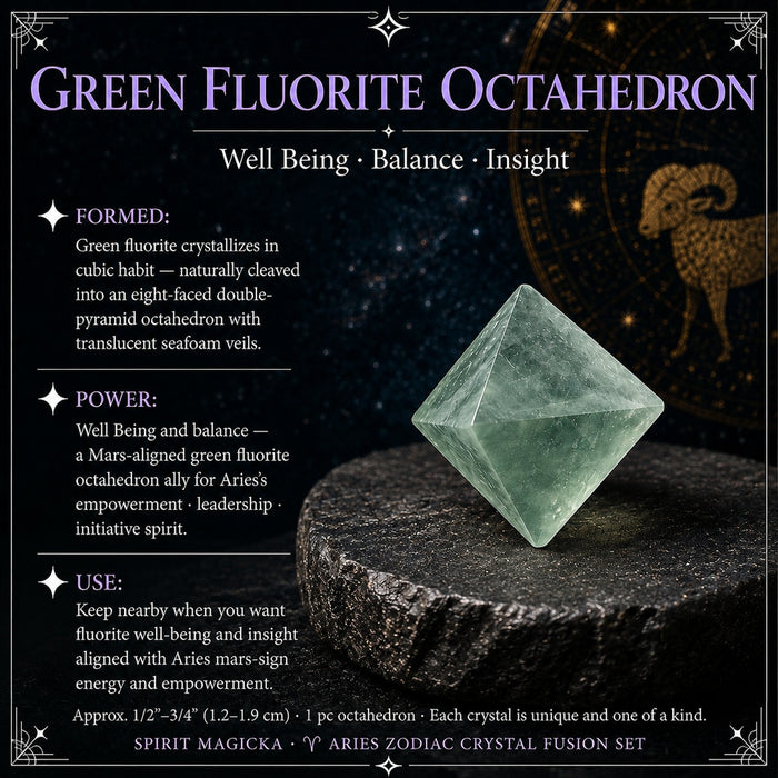 Translucent seafoam-green fluorite octahedron with eight faces