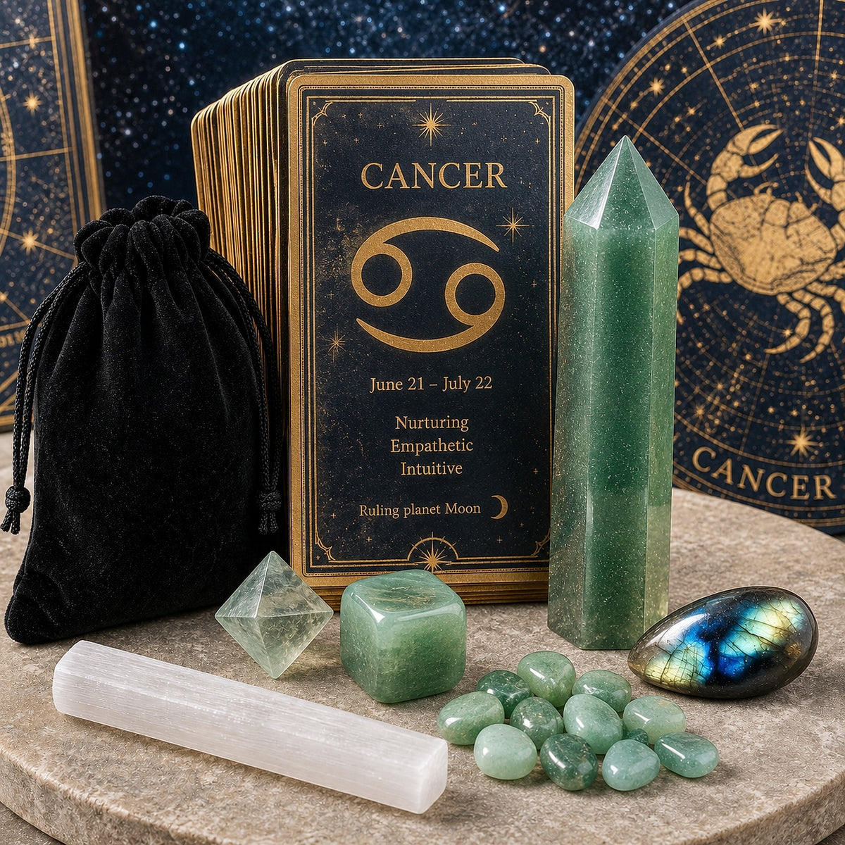 ♋ Cancer - 21 juin - 22 juillet - Ensemble Zodiac Crystal Fusion avec pochette