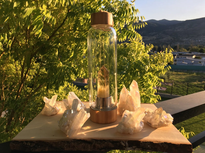 Crystal Wand Water Bottle + Protective Sleeve (Bamboo) - Citrine